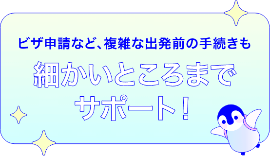 ビザ申請など、複雑な出発前の手続きも細かいところまでサポート!